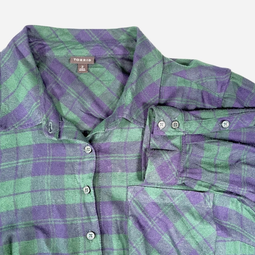 Torrid 2 Green Navy‎ Plaid Button Down Shirt Long Sleeve Grunge Lumberjack Goth